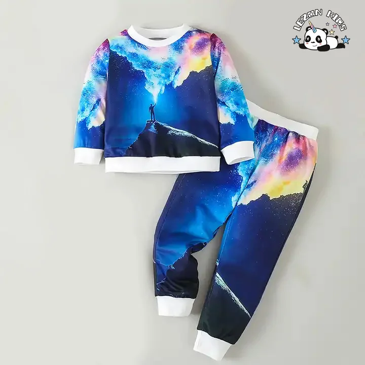 LEZONKIDS - Customizable Manufacture Animal Printing Cotton Fabric Design Boys Sweatshirt Set for 2 to 14T